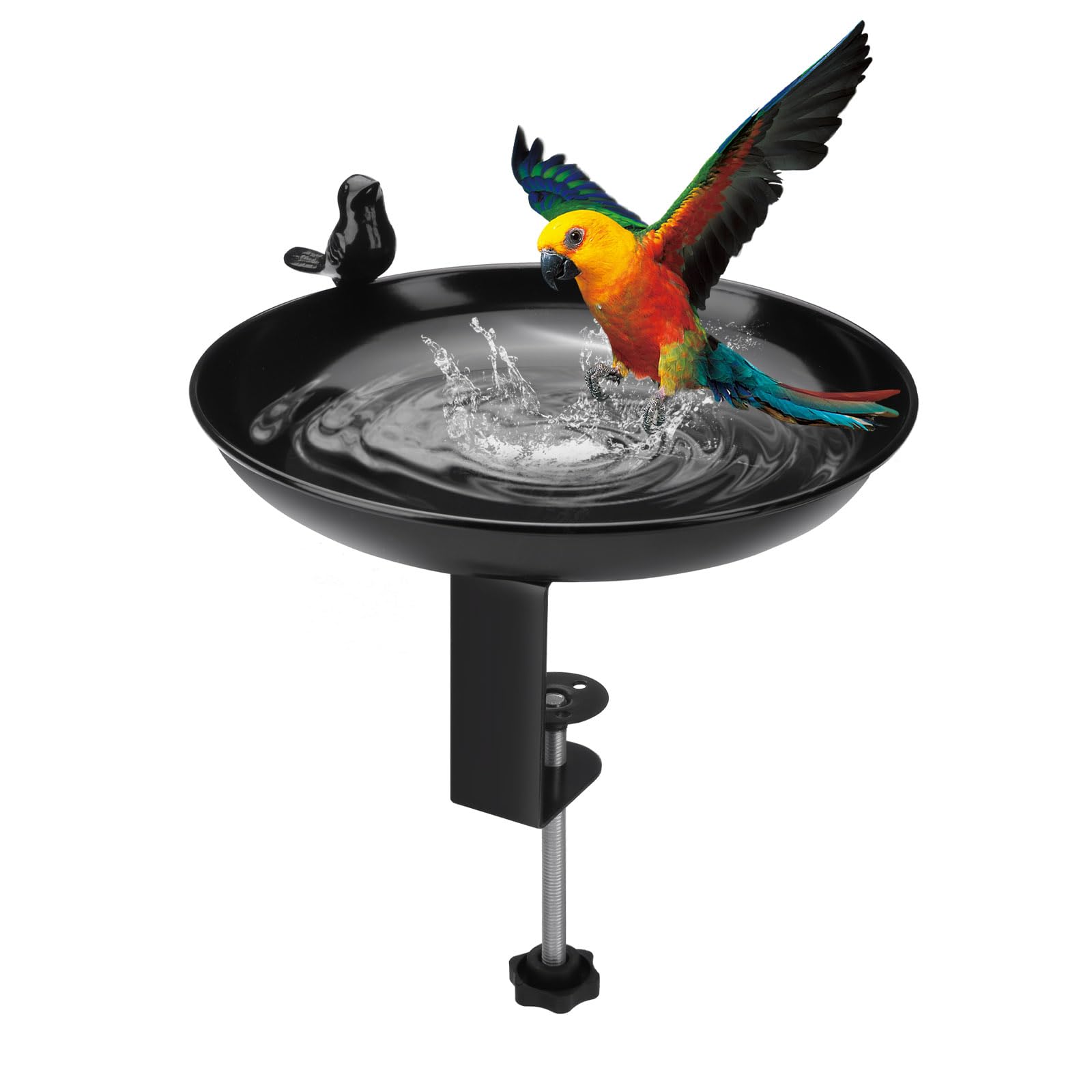 8.38'' Adjustable Deck Mounted Bird Bath Bowl Decor, Metal Bird Bath for Outside Balcony Garden Railing Yard Fence Water Feeder with Detachable Clamp (Style 1)