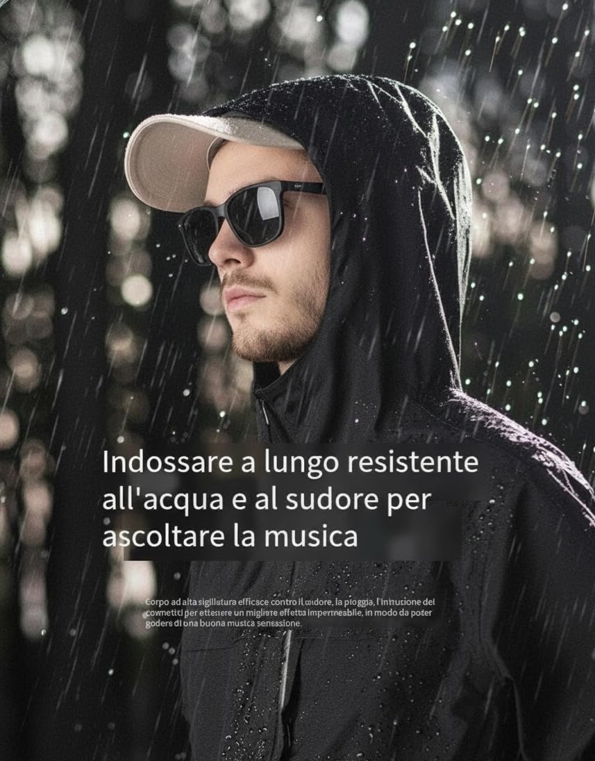Occhiali Smart Audio Bluetooth 5.0, Montatura Nera Lenti Polarizzate Intercambiabili, Controlli Touch, 155mm