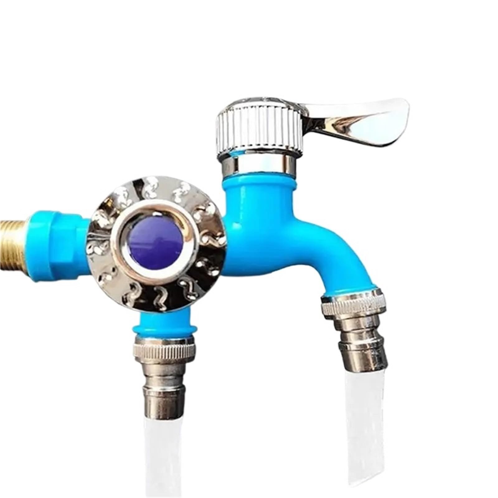 Rubinetto universale monocomando e due uscite, multifunzione, antigelo e antispruzzo, per cucina e camper, lavatrice a doppio controllo (blu)