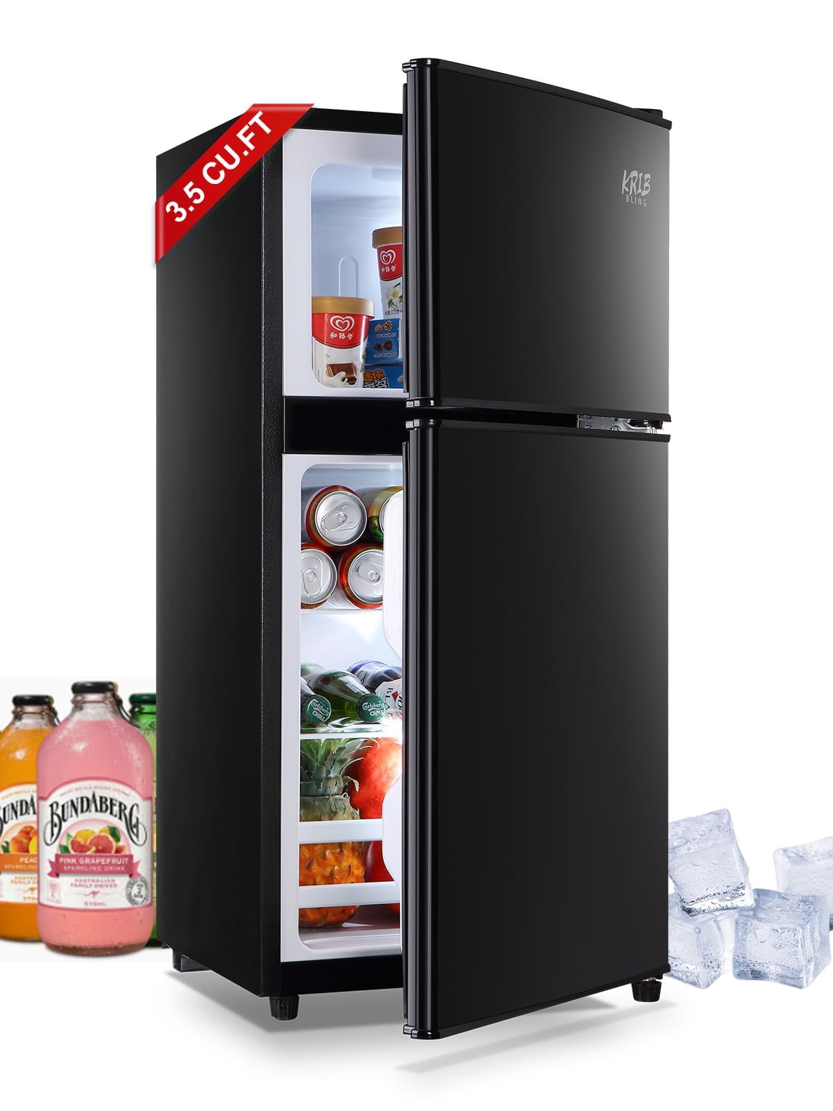 3.5 Cu.Ft Refrigerator 2 Door 7 Level Adjustable Thermostat Control Top-Freezer Refrigerator Lock Fresh Energy Saving Black (KB03-FLS-80-BLACK)