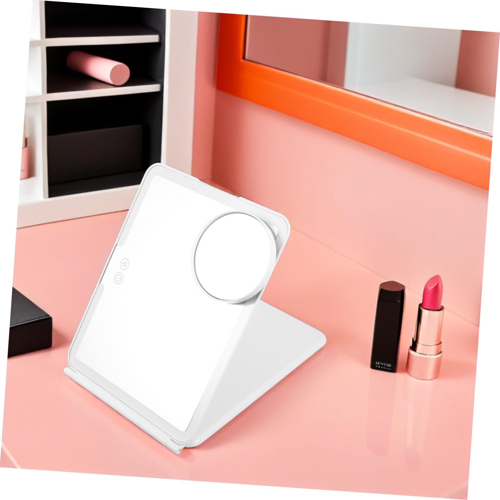 Baluue Specchio Trucco LED Portatile con Luce Bianca a 3 Colori, Pieghevole e Ricaricabile 1500mah, Specchio da Tavolo per Scrivania e Dormitorio