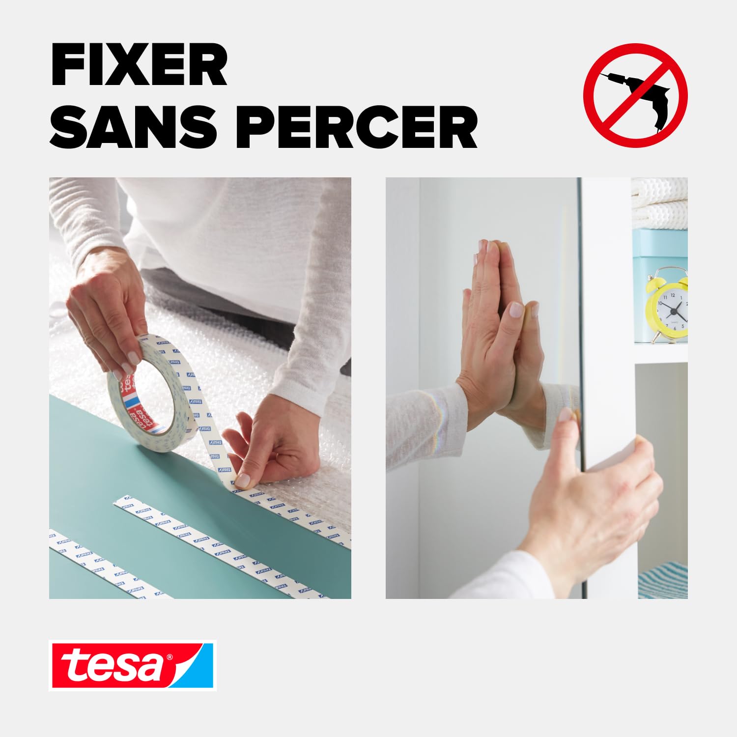 tesa Ruban Adhésif Double-Face de Montage Spécial Miroirs 1,5 m x 1,9 cm Résistant Pièces Humides