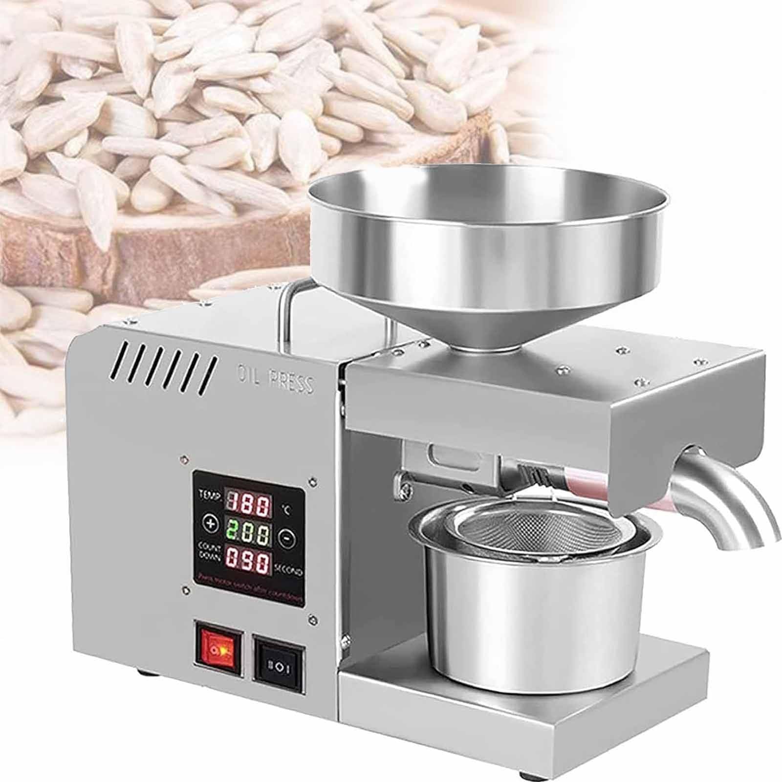 MYUYEE 610w Oil Press Machine Commercial Hot and Cold Oil Presser Coconut Peanut Sunflower Walnut Beans Sesame Seeds,420 Stainless Steel Nut Oil Extractor,For Peanut Sunflower Sesame (220)