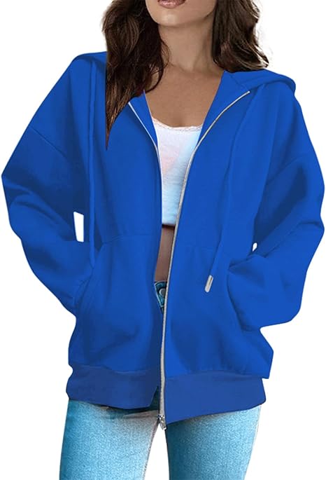 OIOLOYJM Zipper Hoodies for Women Long Sleeve Oversized Sweatshirts Y2k Drawstring Soft Jacket 2025 Fall Fashion with Pockets