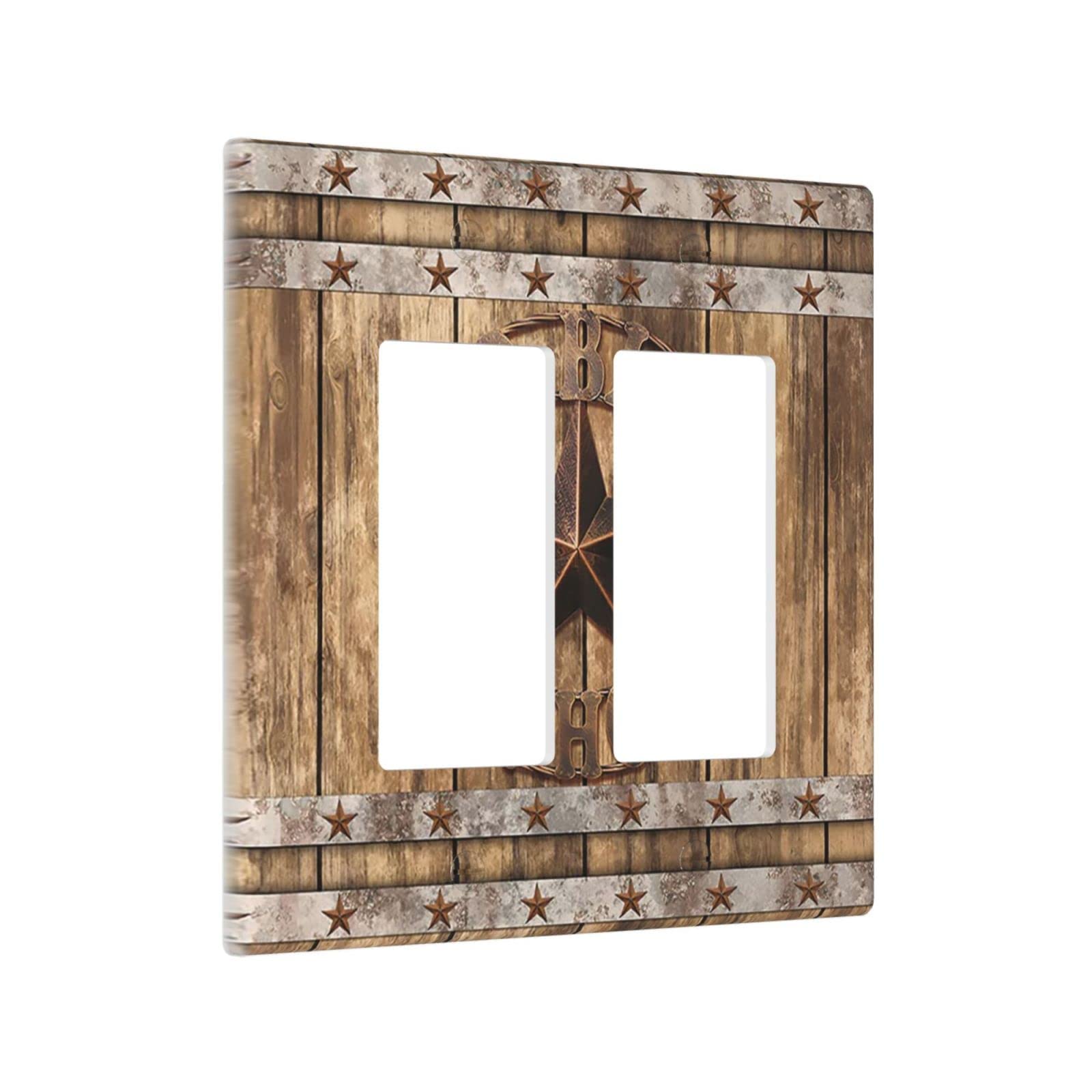 Rustic Texas Stars Western 2 Gang Rocker Light Switch Cover Double Decorator Wall Plate Decorative Outlet Covers Switchplate Electrical Faceplate for Kitchen Bathroom Farmhouse Home Wall Panel Decor