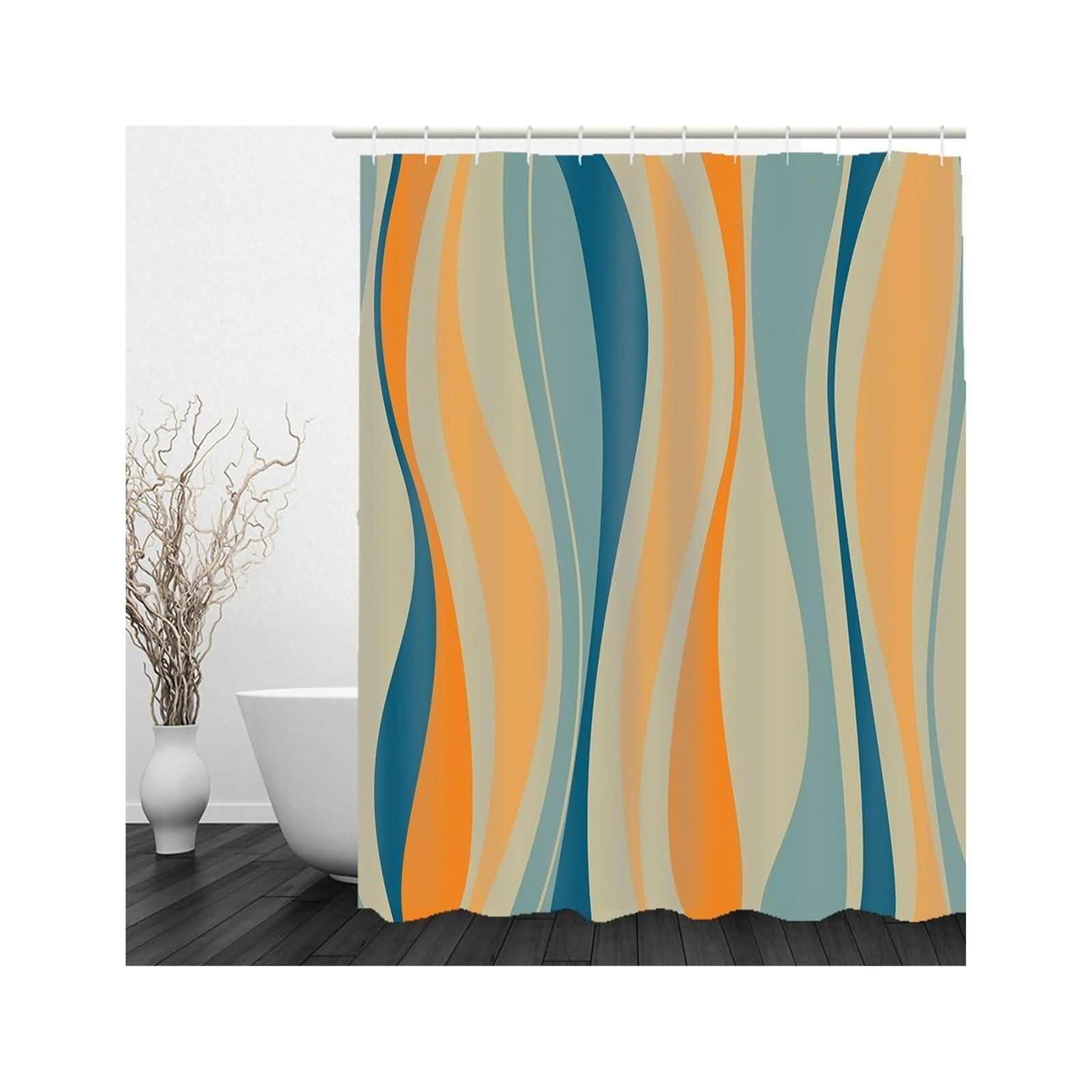 Rideau de douche anti-moisissure en textile orange bleu pour éviter l'humidité constante