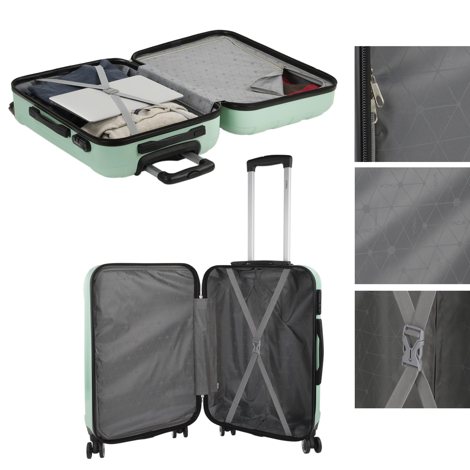 ITACA - Maletas Grandes De Viaje Rígidas Ligeras con 4 Doble Rueda 360° Maleta Grande 23 Kilos Alta Resistencia Maleta XL Duradera, Menta — view 8