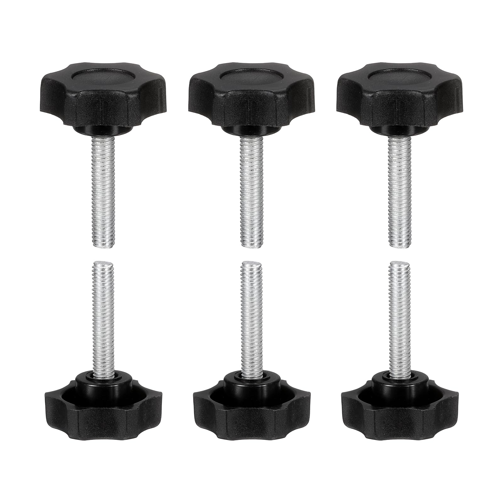 sourcing map 6 Pcs Star Knobs Handles M6 x 30mm (1mm Pitch) Male Thread Metric Carbon Steel Hand Tightening Clamping Screws Threaded Stud Knob Bolts for Woodworking Jigs, Black