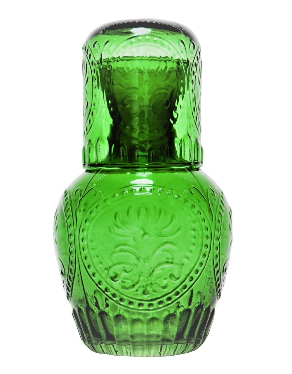 RockTrend Retro Relief Glass Bedside Night Water Carafe with Tumbler Glass, Pitcher And Cup Night Set-Light Green