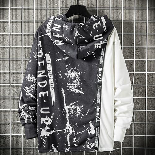 Men's Fashion Hoodies Techwear Soft Cotton Letter Print Sweatshirts, Unisex Lightweight Patchwork Hip Hop Pullover2