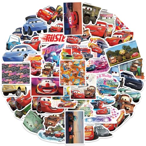50pcs Cartoon Movie Cars Stickers Vinyl Waterproof Princess Decal for Water Bottle Laptop Sticker for DIY Decorate Bumper Phone Hard Hat Teens Gifts (Cars)