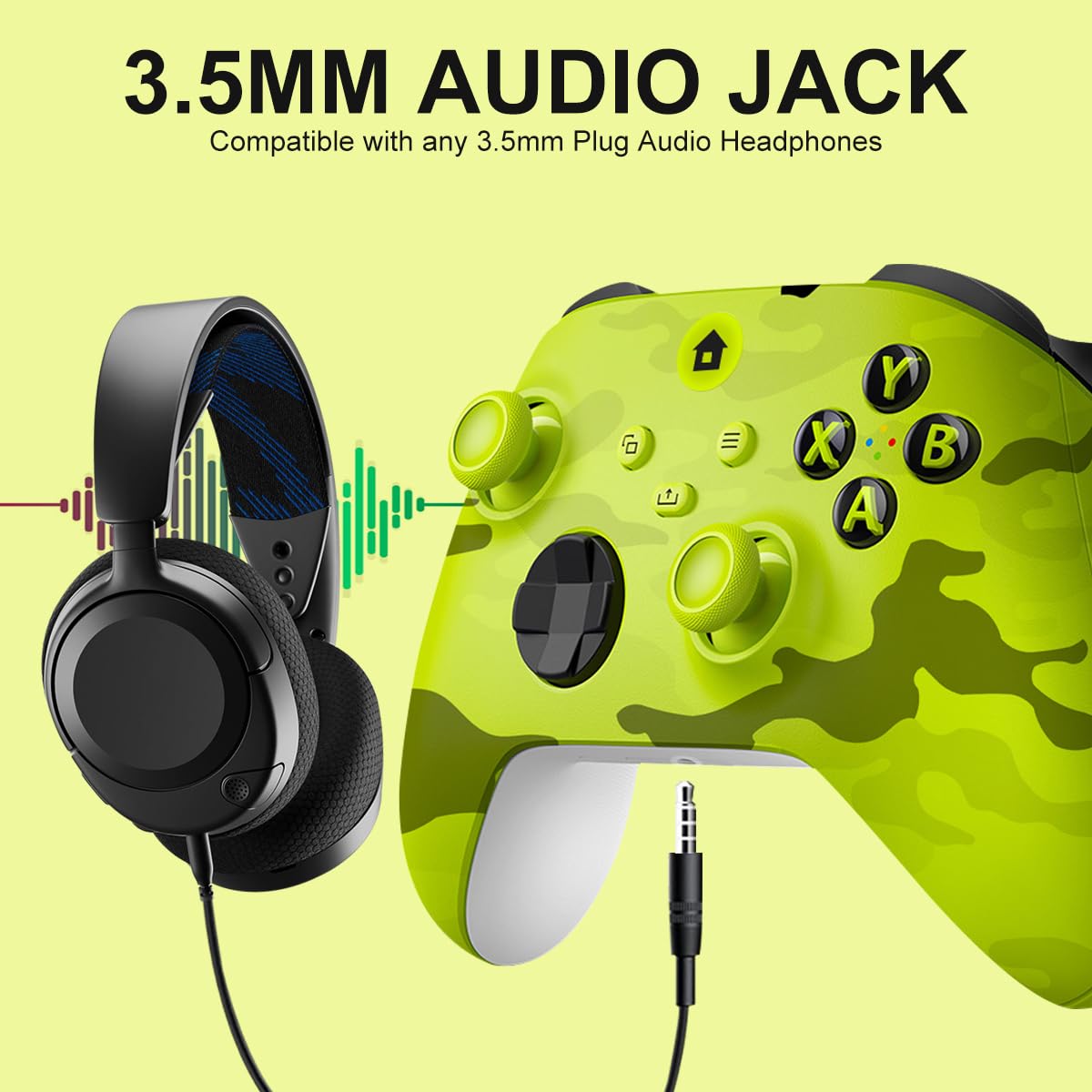 BUERTT Controller Xbox One, controller Xbox Wireless per Xbox One, Xbox Series X/S, controller wireless con jack audio da 3,5 mm, con adattatore wireless da 2,4 GHz, giallo mimetico