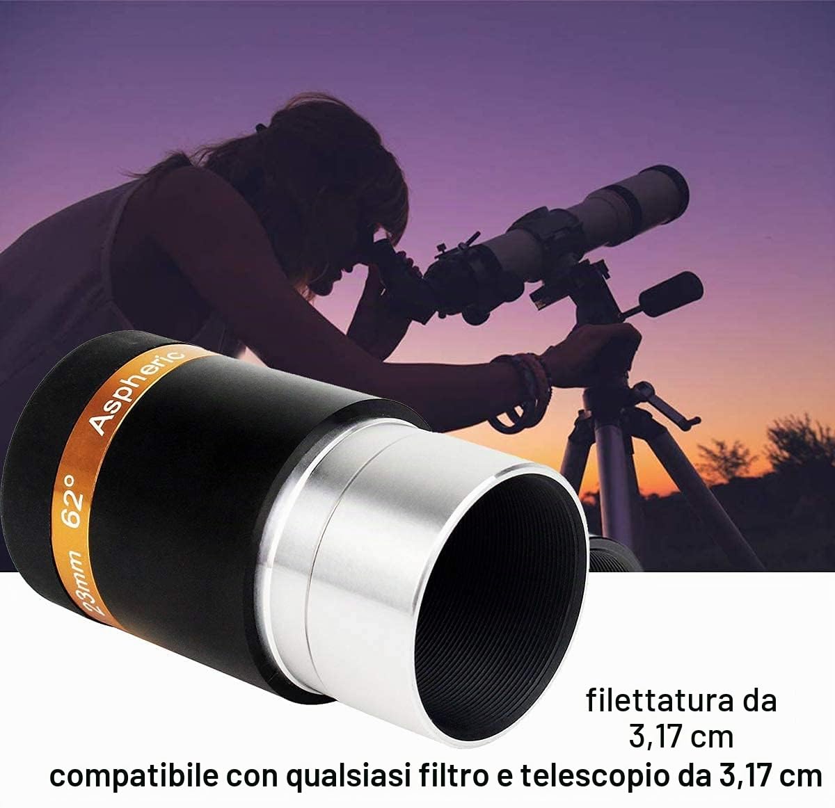 Svbony Set di oculari per telescopio, oculare planetario da 1,25", 4 mm, 10 mm, 23 mm, obiettivo asferico grandangolare a 62 gradi, per principianti