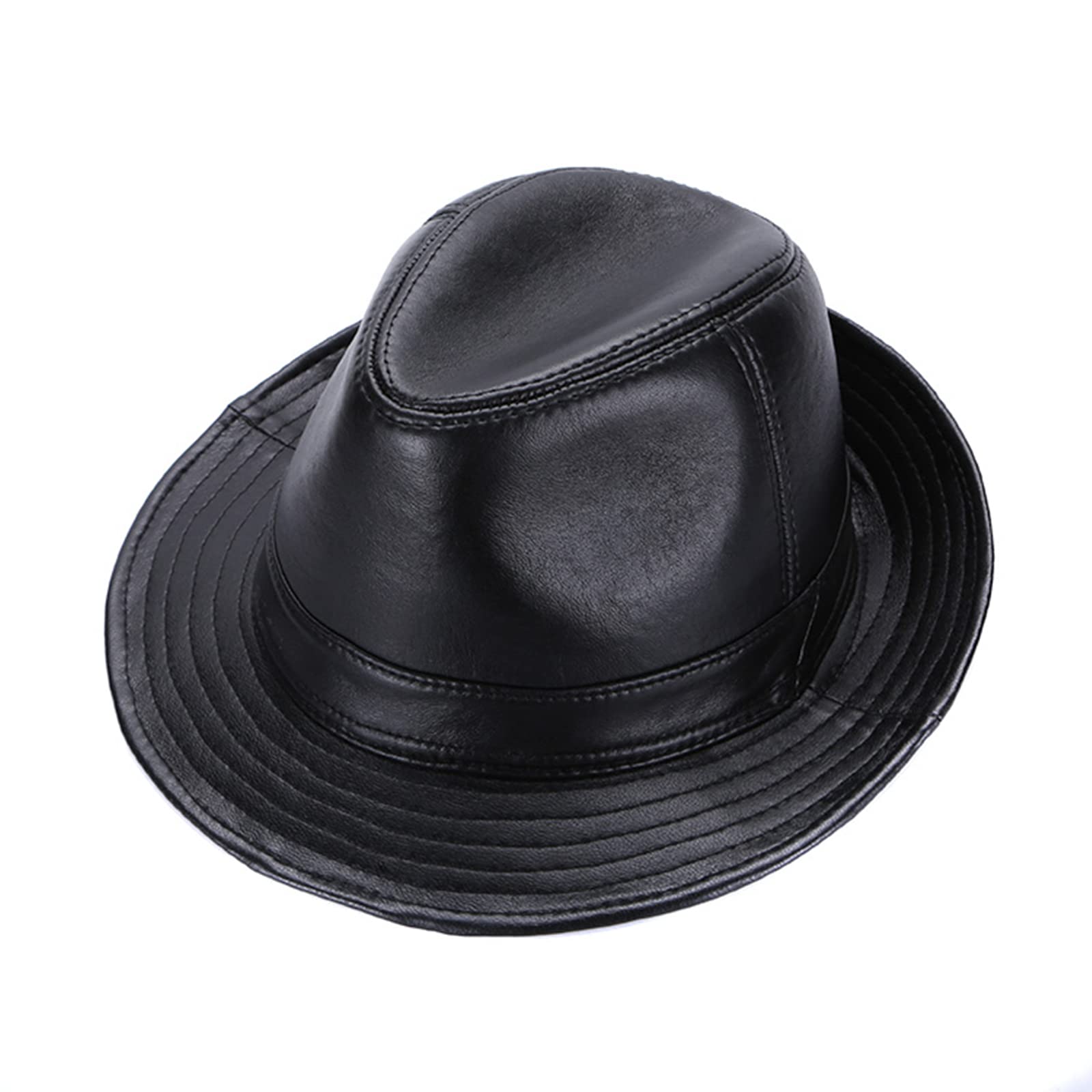 HYJTYA Genuine Leather Men's Fedoras Hat Newsboy Caps Sheepskin Leather Classic Cowboy Hats