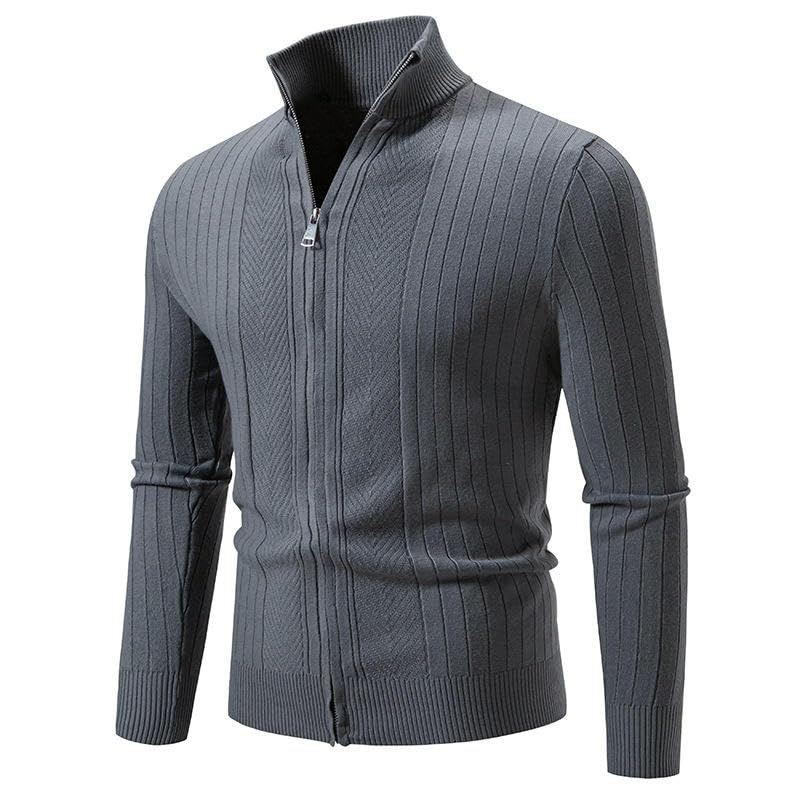 Autumn Winter Men's Stand Collar Jacquard Casual Knit Cardigan 6