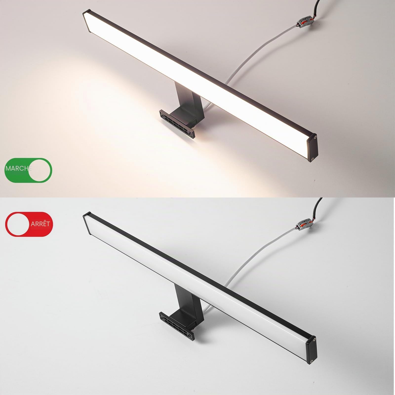 Alpinaluz Applique LED Noire pour Miroir de Salle de Bain – 4000K Blanc Neutre – IP44 – Aluminium et Supports en Polycarbonate – Installation sur Miroir, Mur ou Meuble (50cm 12W)