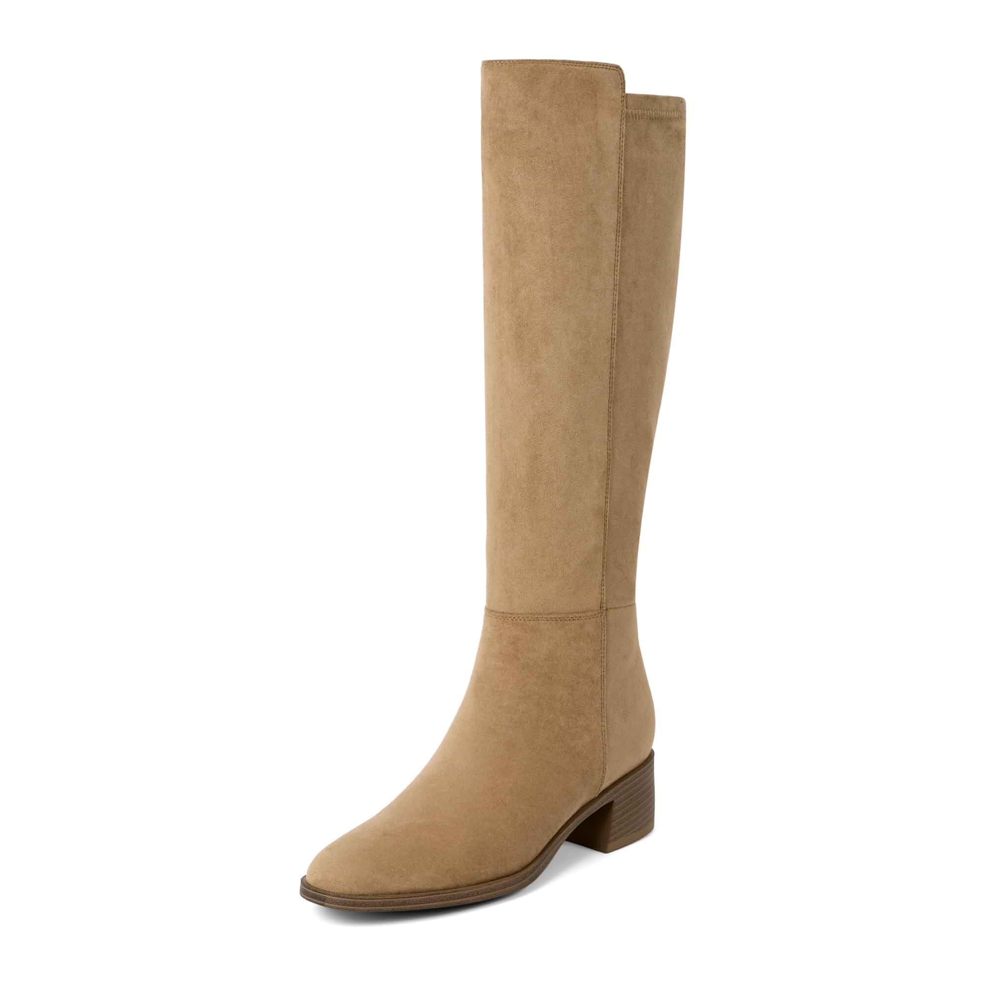 VIUGJNEX Knee High Boots for Women Stretchy Low Heel Chunky Tall Boots Block Heel Elastic Long Boots, Rounded Toe Boots with Half Zipper, 2026 Fashion Heeled Fall Winter Dressy Boots