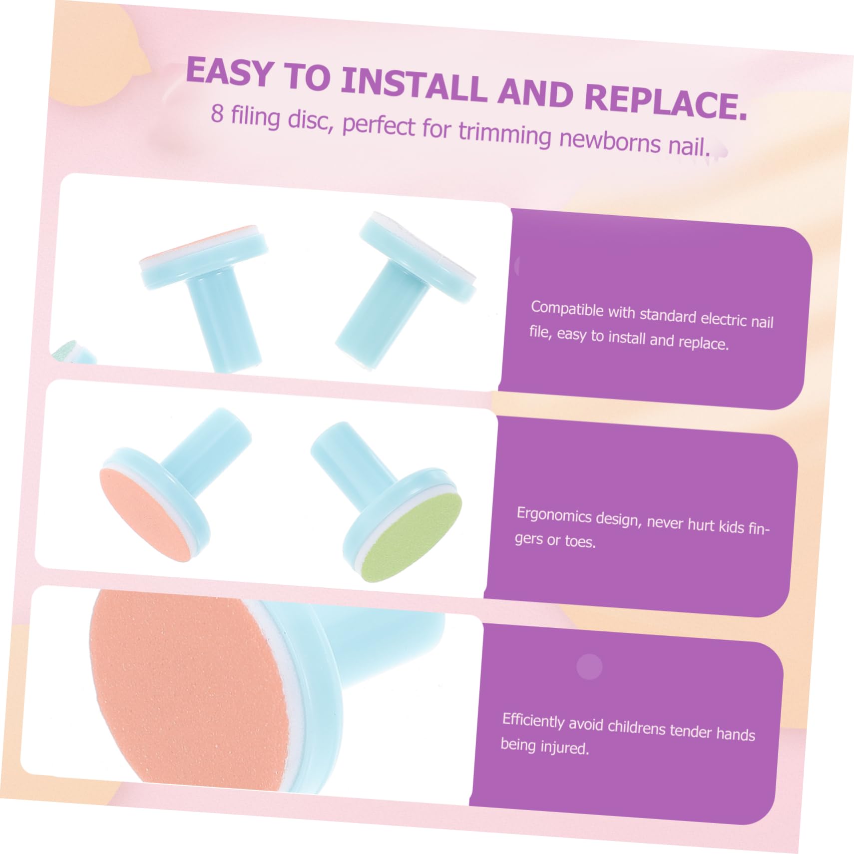 VICASKY Infant Nail File Trimmer Replacement Pads Nail Drill Bits Grinding Heads for Boys and Girls Ergonomic Design Safe for Tender Fingers Random Color