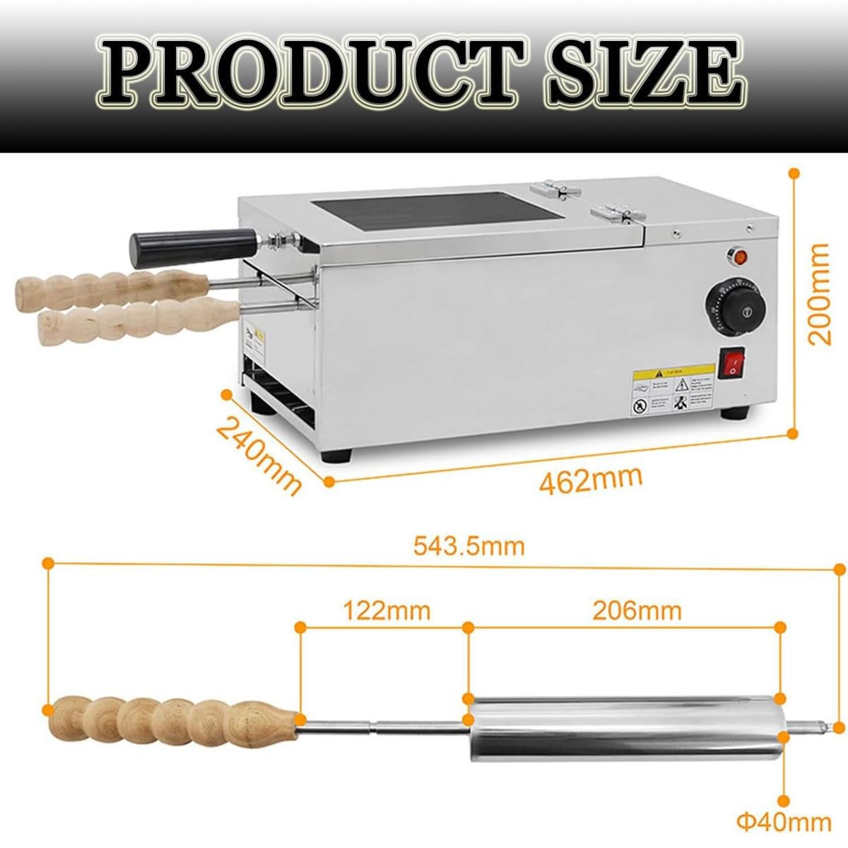 Four à cheminée Professionnel pour gâteaux et Petits Pains, 1500 W, avec 2 Rouleaux de Cuisson, idéal pour Restaurants, Cuisines domestiques et Snacks. Parfait pour la CU