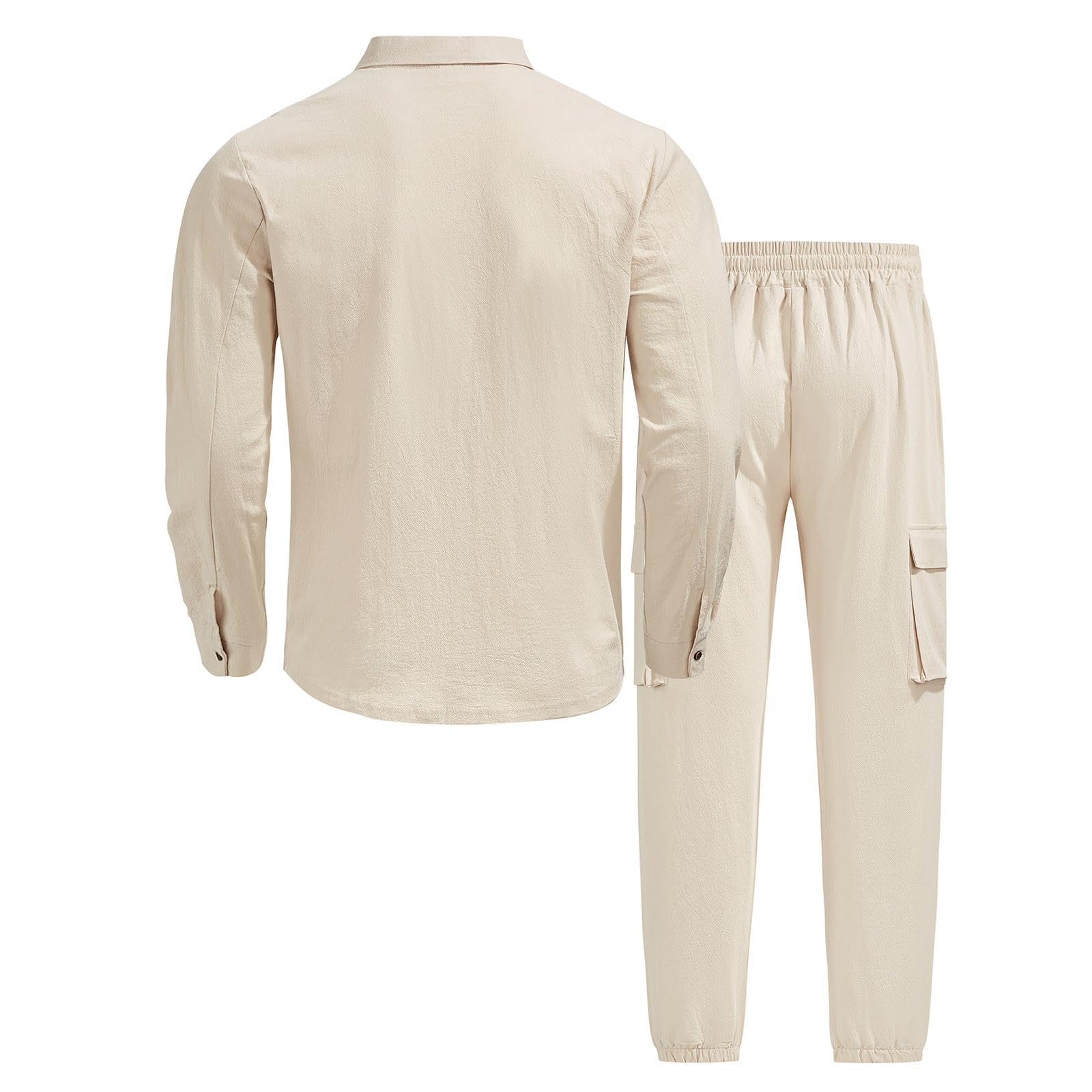 Herren Leinenanzug-Set, lässiges Langarmhemd mit Arbeitshose, bequemes atmungsaktives Outfit, ideal für Alltag, Partys und Urlaub_2