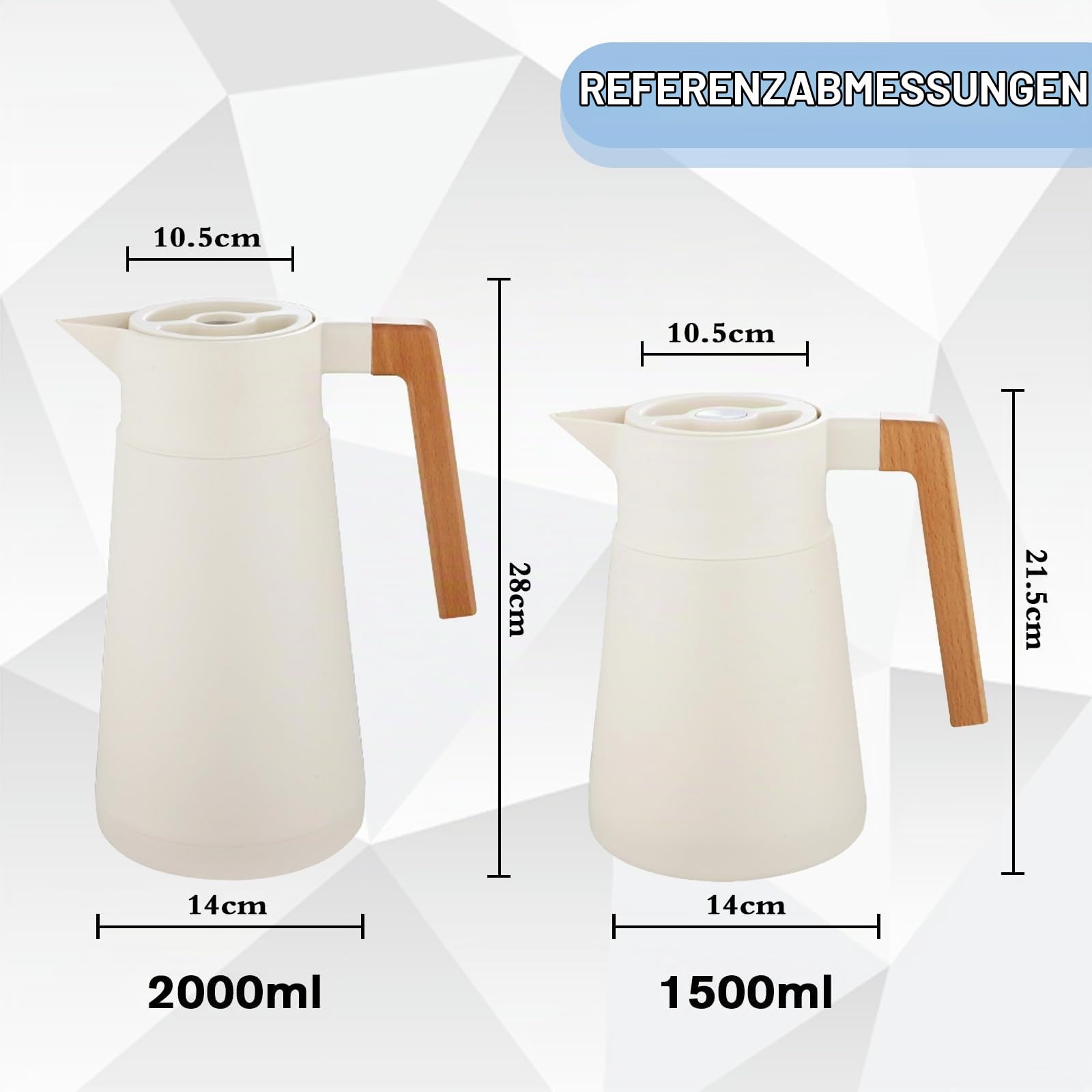 Thermoskanne Kaffeekannen Edelstahl 18/10, Vakuum Isolations, Mit Holzgriff, Thermosflasche Für Heißen Und Kalten Tee Kaffee, Isolierkanne, Für Home Office Hotel (Beige,2L)