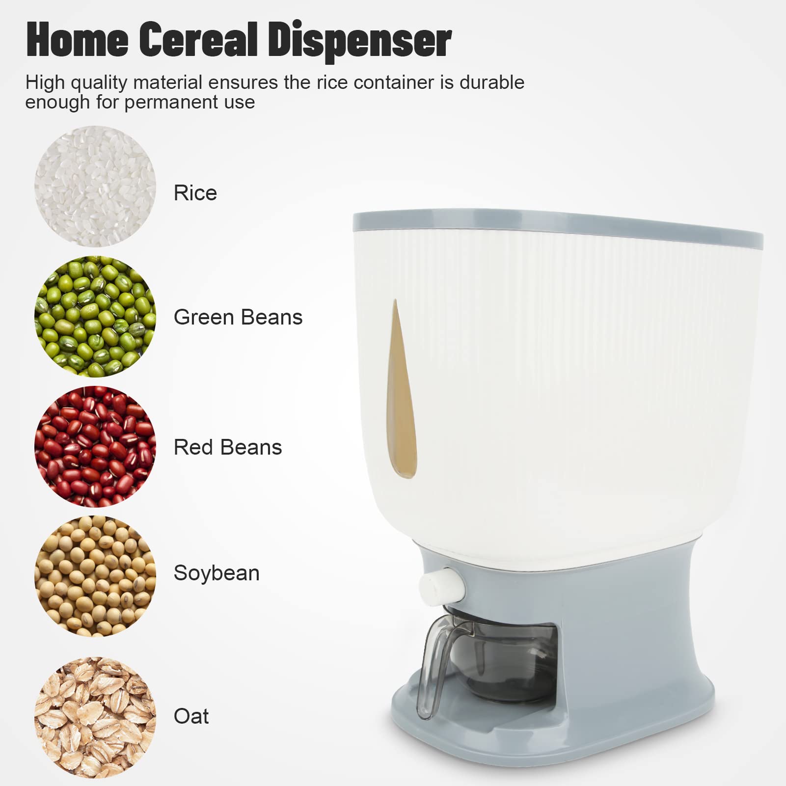 Müslispender Cornflakes Spender müsli spender,10 kg automatischer Rebound mit großer Kapazität, Vorratsbehälter für Lebensmittelgetreide mit Becher