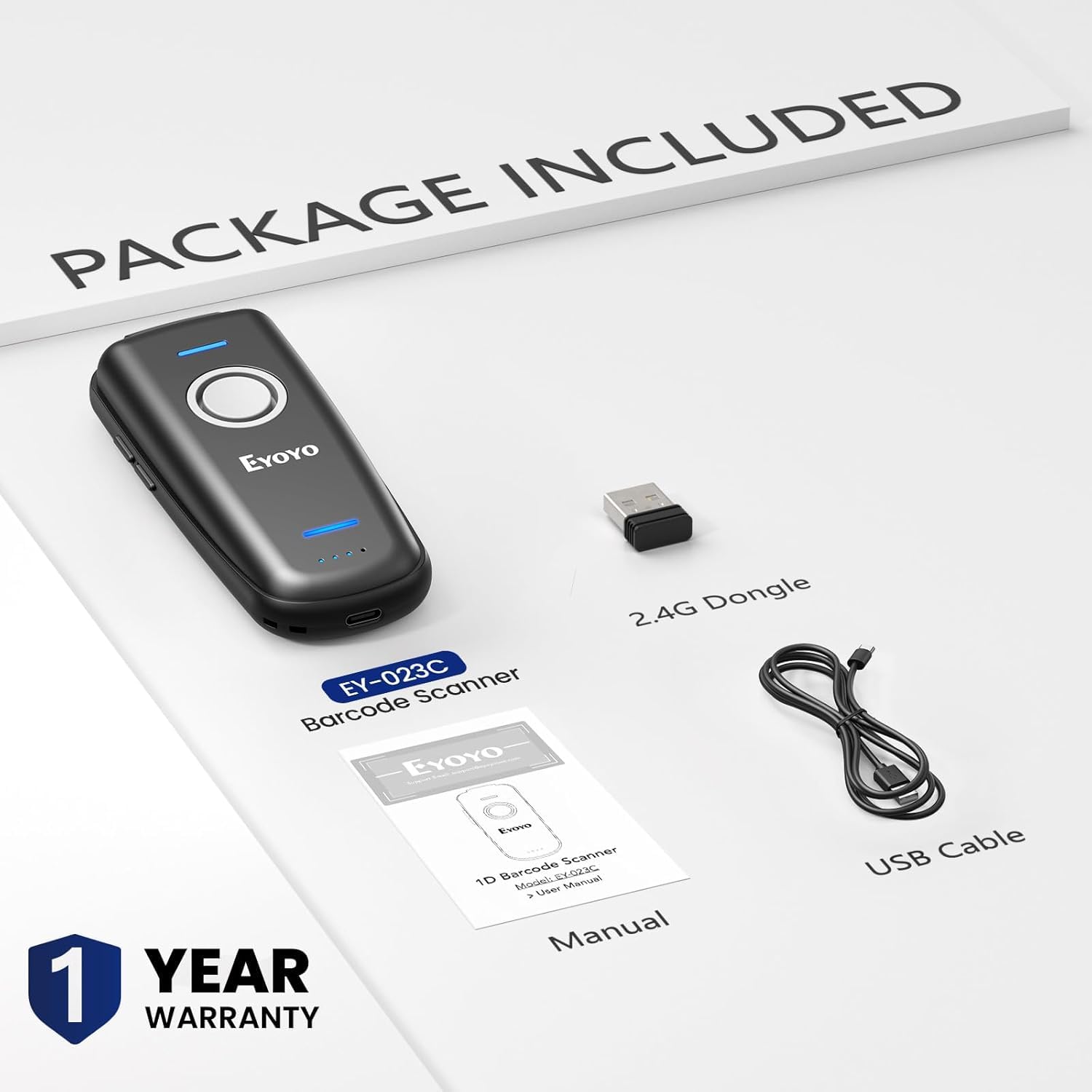 Eyoyo Mini 1D Bluetooth escáner de código de Barras inalámbrico, con botón de Encendido/Apagado, 1500mAh batería Recargable, portátil CCD códigos de Barras Lector Compatible con Windows, Mac, Android