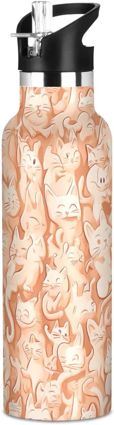 Sweet Savannah Cats Brown, Sports Water Bottle with Handle Keeps Hot and Cold Lightweight for Bike Running Sports Travel Gym