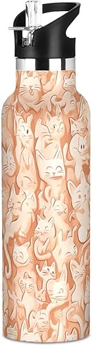 Sweet Savannah Cats Brown, Sports Water Bottle with Handle Keeps Hot and Cold Lightweight for Bike Running Sports Travel Gym