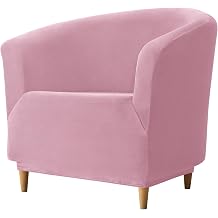 CONRUSER Velvet Club Chair Slipcover, Soft Stretch Tub Chair Cover Washable Thick Armchair Furniture Protector for Living Room Pink