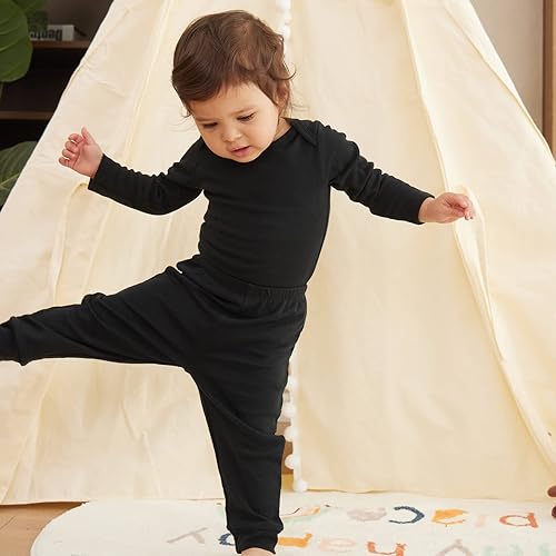 Vista 2 de SOBOWO Pantalones deportivos sólidos para bebé, unisex, de algodón, para recién nacidos, niñas de 0 a 24 meses