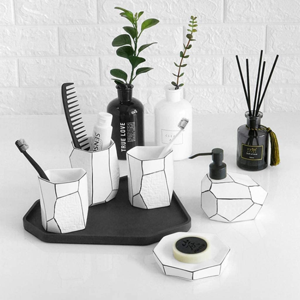 Badzubehör Set Badezimmer Set Bad-Accessoires-Set Badezimmer-Accessoires-Set Aus Keramik, Seifenspender/Zahnbürstenhalter/Becher/Seifenschale, Kreatives Geschenk Für Zuhause Badezimmer Zubehör Set Bad