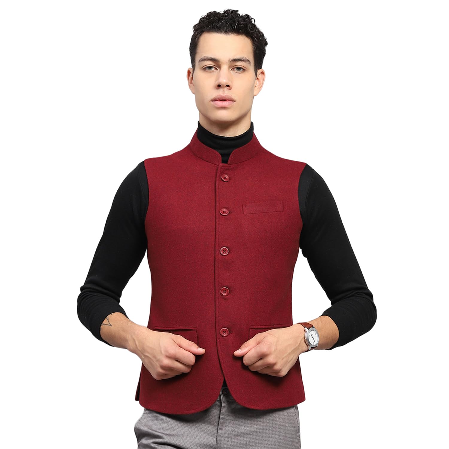 Men's Nehru Jacket | Sleeveless Regular Fit Waistcoat | Button Closure | Mandarin Collar| Elegant Ethnic Wear Waistcoat for Men