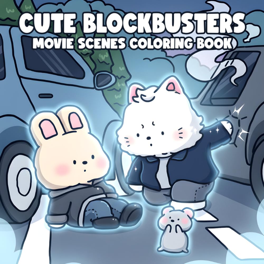 Cute Blockbusters Coloring Book: Famous Movie Moments Coloring pages with Adorable Animal Characters and Cozy Cinema Scenes for Adults and Film Fans