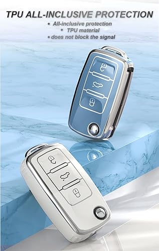 Miniatura 3 de ontto Funda para llave de coche para Volkswagen Jetta Beetle, Tiguan Passat Golf MK6 Polo Gris Azul