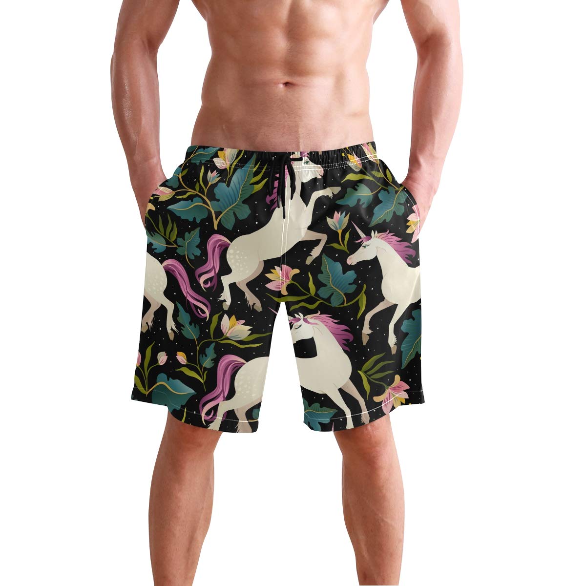 Visesunny Men's Unicorn Stylish Swim Trunks Quick Dry Beachwear Sports Swim Board Shorts Holiday Party Bathing Suits, Small