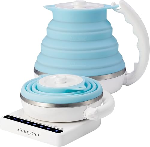 Miniatura 16 de Hervidor eléctrico plegable de silicona de grado alimenticio ultradelgado, control de temperatura variable con bolsa de viaje, doble voltaje, azul