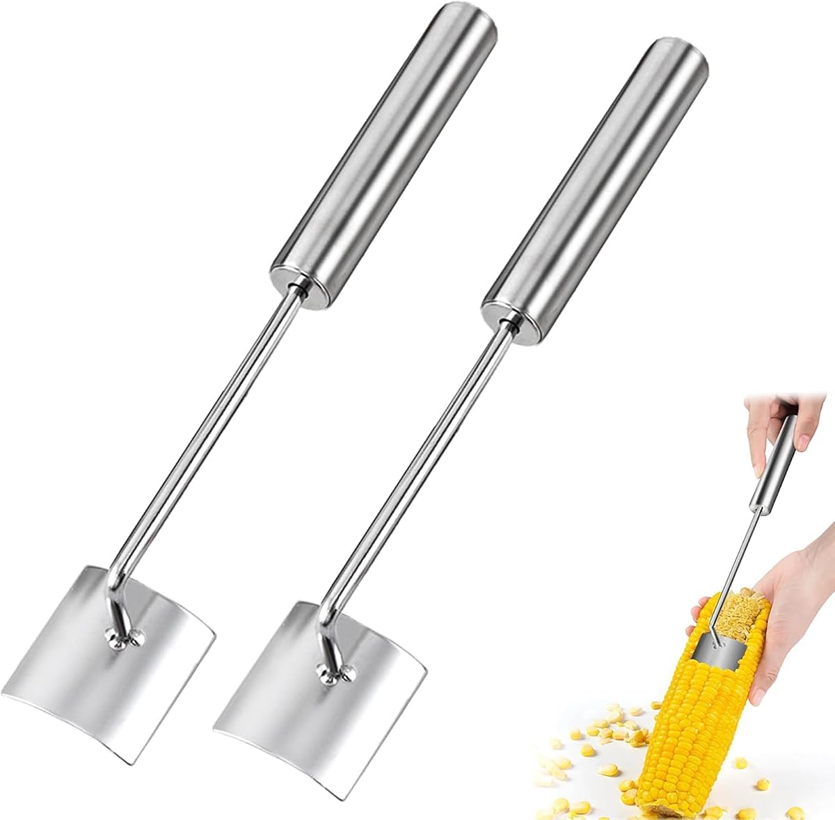 2PCS Corn Peeler For Corn On The Cob, Long Handle Stainless Steel Corn cob Stripping Tool, Corn Cutter, Corn Cob Stripper, Suitable For Home Kitchens, Restaurant Chefs, Outdoor Dining Enthusiasts