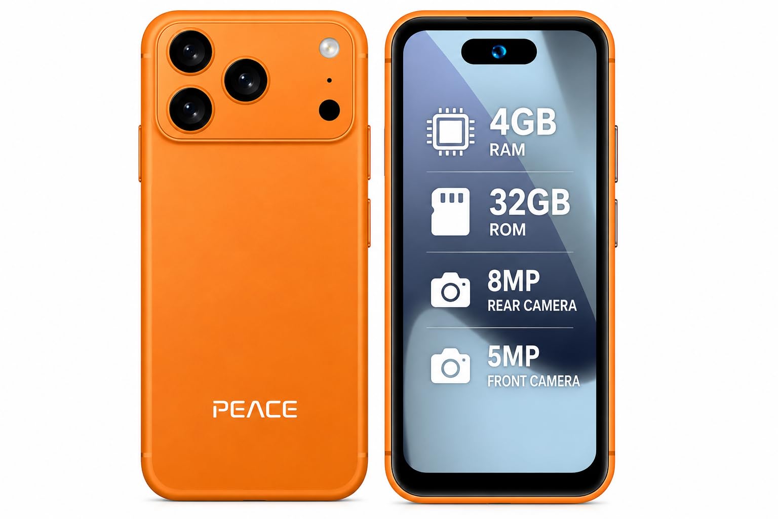 PEACE Mi5 Pro Android Smartphone | 4GB RAM + 32GB Storage | 4.05-inch QHD Display | 8MP Rear Camera | 5MP Front Camera | Dual SIM 4G Volte | 3000mAh Battery | Orange-image-21