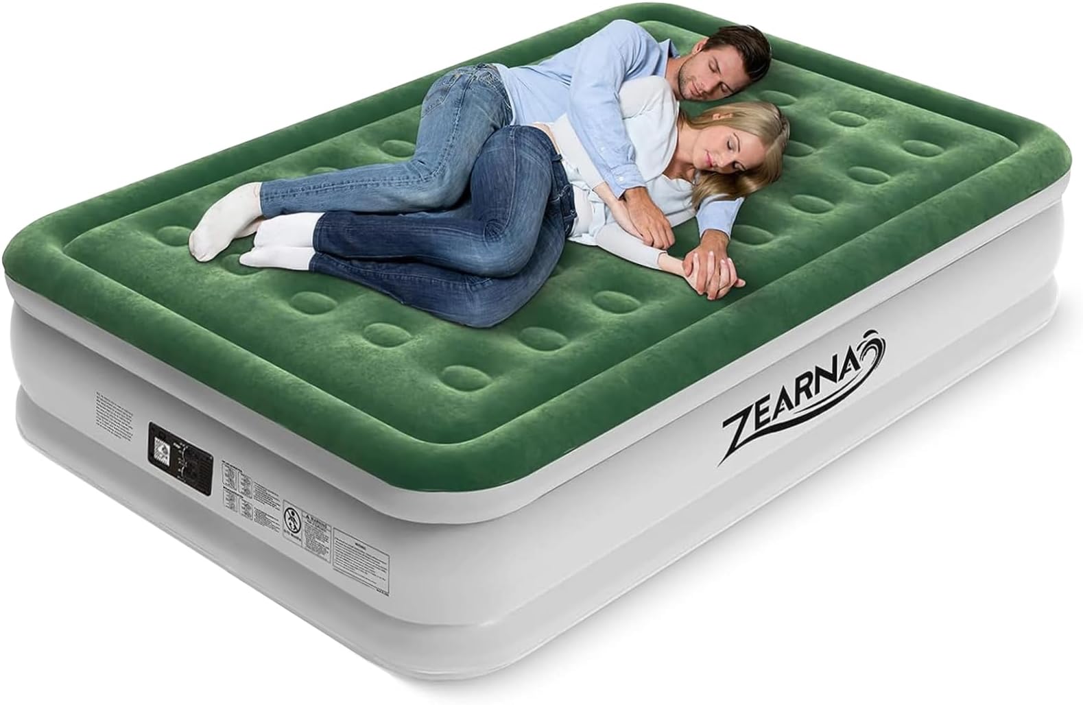 Zearna Air Mattress Queen with Built in Pump - Upgraded Blow Up Bed, 2 Mins Quick Self Inflatable with Double Air Chamber, 18"/650lbs Max, All Night No Lost Air, for Camping,Home,Portable Travel