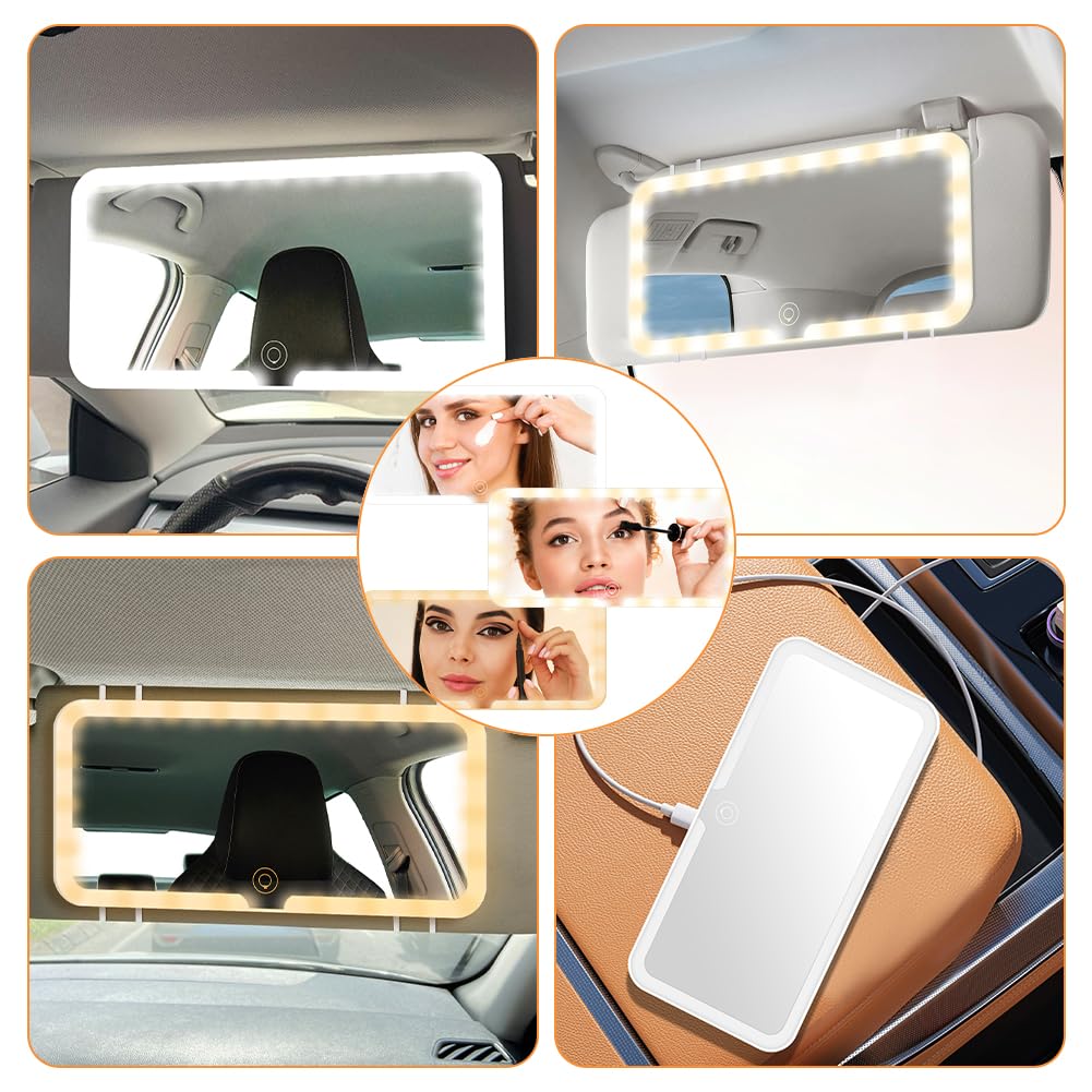 Specchio cosmetico a LED con illuminazione, specchietto retrovisore per neonati e bambini, ricaricabile (3 modalità luce), con touch screen, parasole semplice e pratico, adatto per la maggior