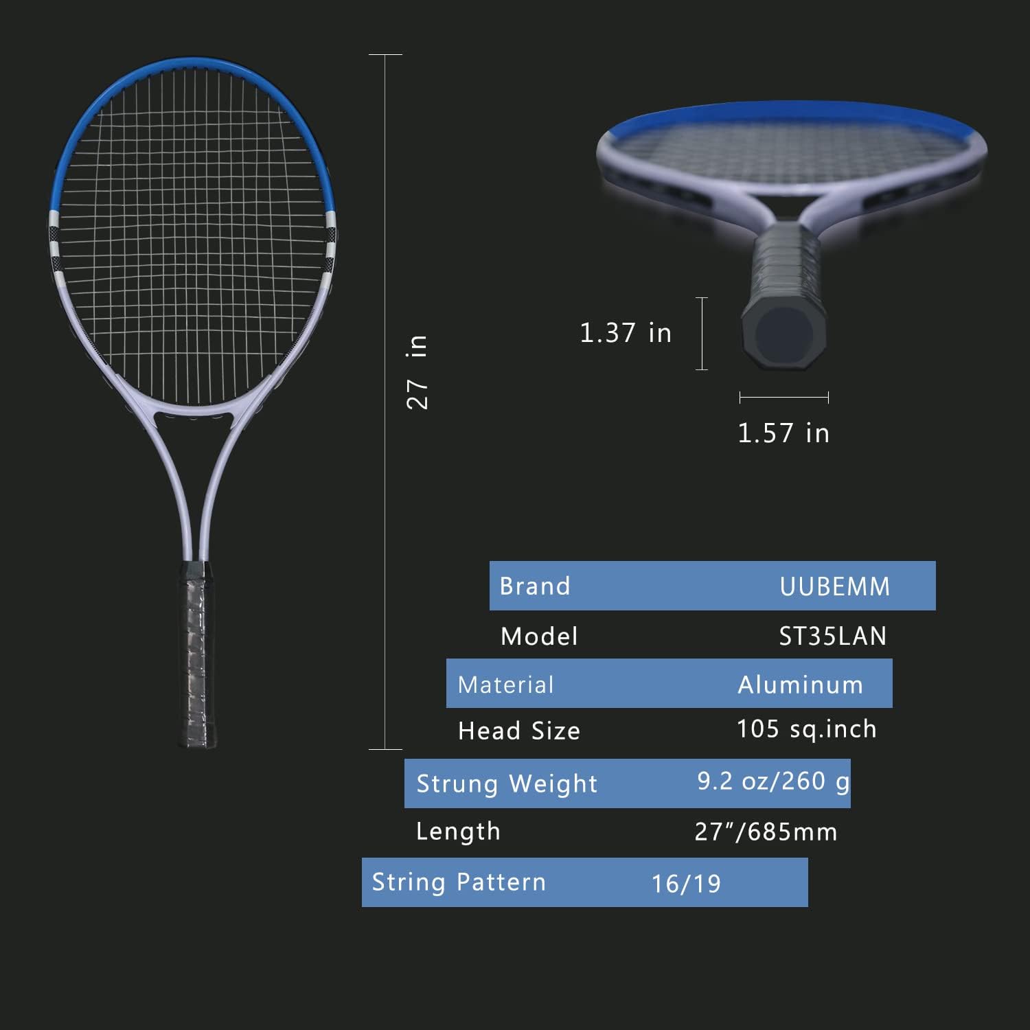 Tennis Racket Pre-Strung Lightweight 27 Inch Racquet Recreational Adult Rackets for Men Women Students Training Tennis Starter Kit with Balls,Carry Bag and Overgrips (Blue/White - 2 Rackets) : Sports & Outdoors
