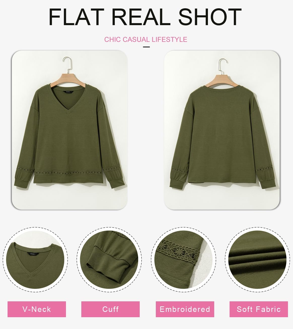 Dokotoo Womens Tops Dressy Casual 2025 Long Sleeve Pullover V Neck Fall Shirts Hollow Out Lace Embroidered Blouse - Image 4