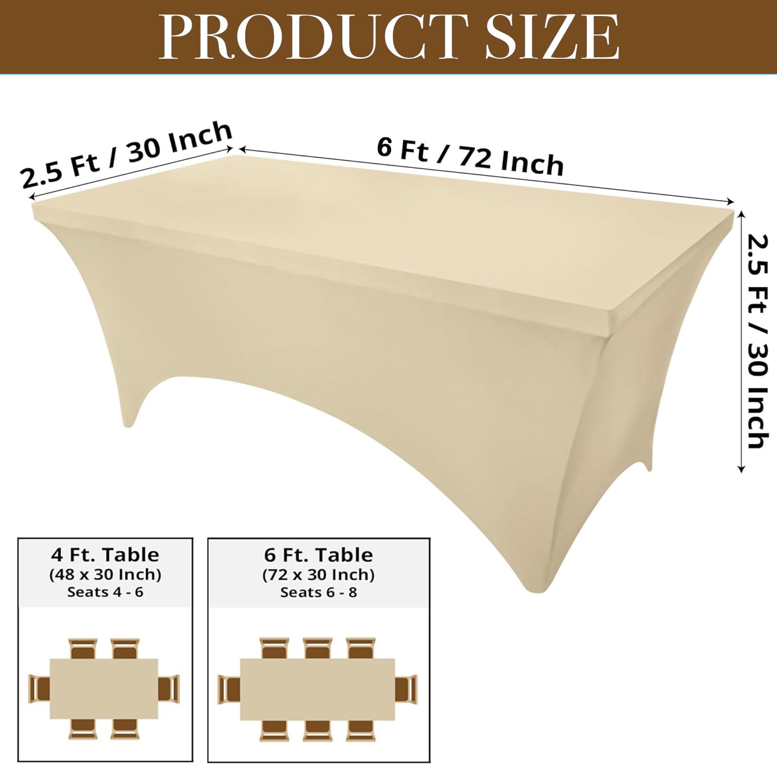 Champagne Stretchable Spandex Tablecloth 6ft for Wedding Banquet, Holiday Party - Elastic Washable Universal Cover - Image 2