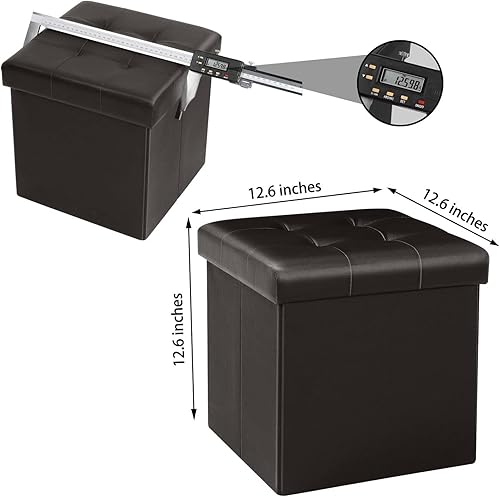 Miniatura 7 de B FSOBEIIALEO Asiento otomano de almacenamiento con reposapiés de piel sintética, color marrón, 12.6 x 12.6 x 12.6 pulgadas (paquete de 2)