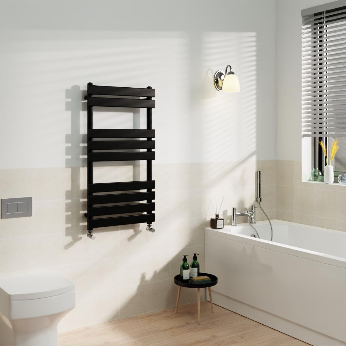 Warmehaus Black Flat Panel Heated Towel Rail Radiator Ladder 950x500mm โ image 1