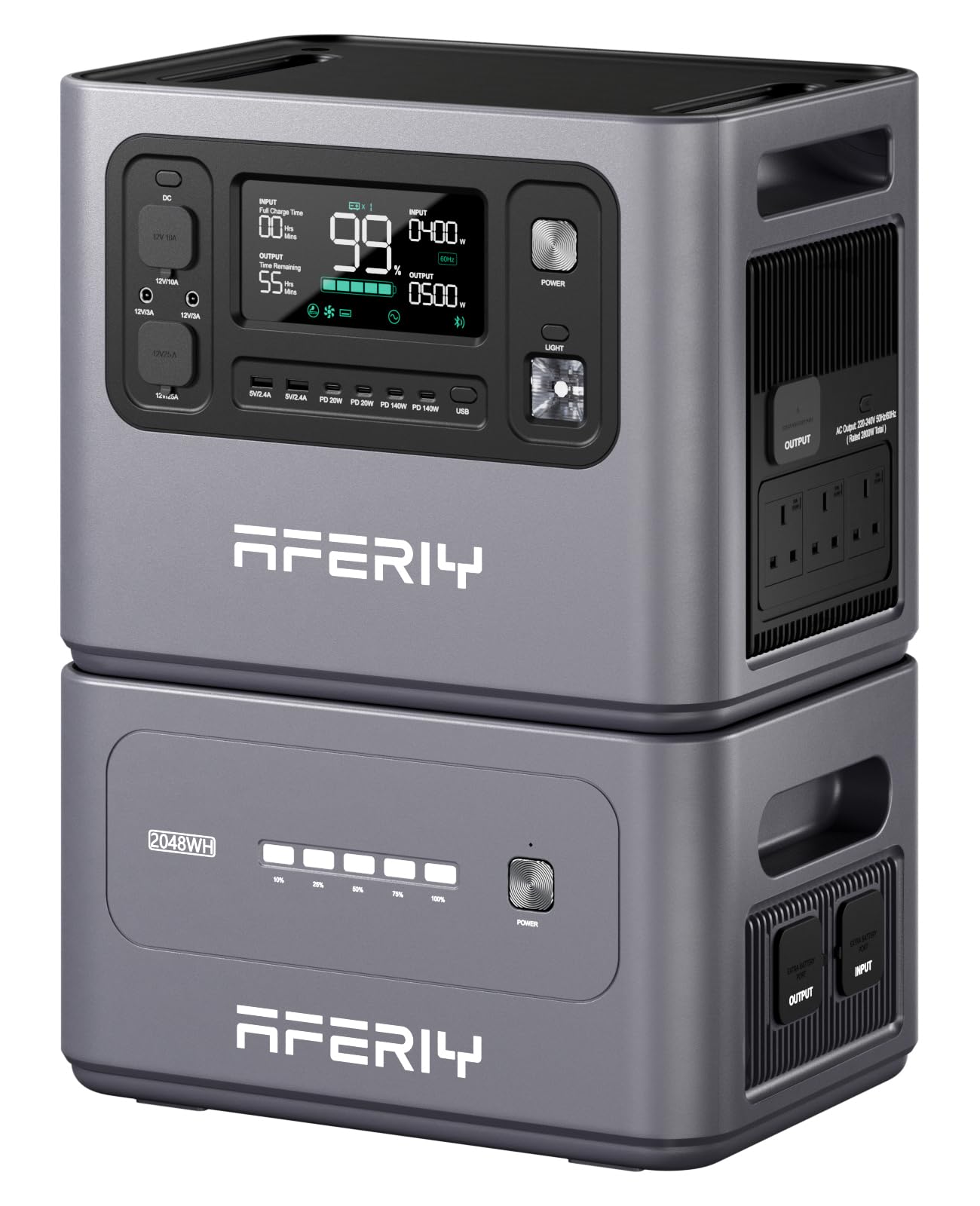 AFERIY P280 4096Wh Portable Power Station,with 1 Extra Battery,2800W Expandable Capacity LiFePO4 Battery Backup,Solar Generator for Home Use,Outdoor Camping,Power Outage,Camping,RV,Emergencies
