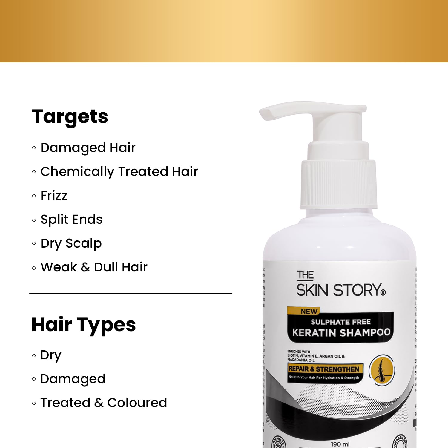 Sulphate Free Keratin Shampoo | Soft & Frizz Free Hair | Split End & Damage Repair | All Hair Types | 6.7 Fl Oz