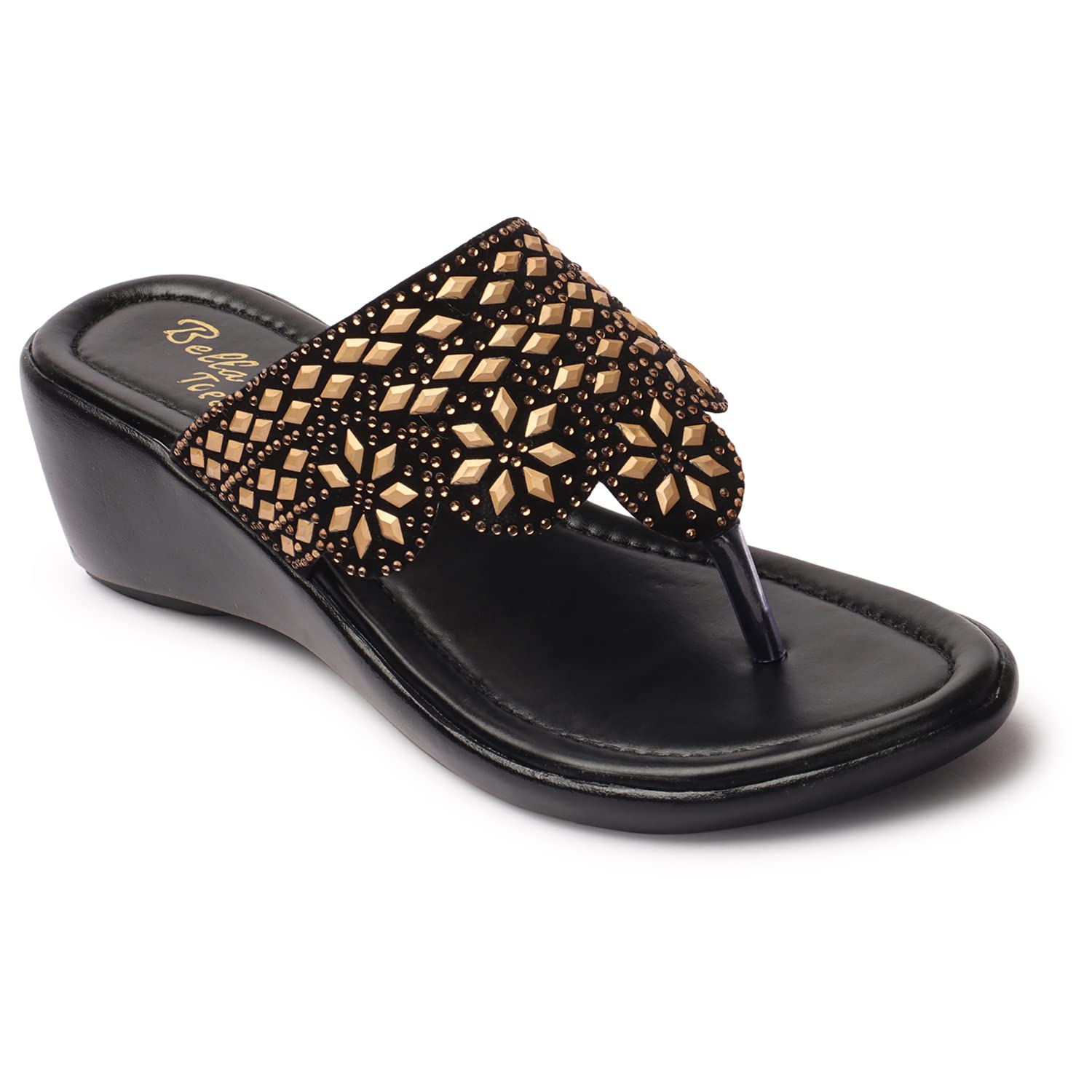 Bella Toes Womens Black Casual Stylish Party/Wedding daily, Wear Wedge Heel Sandals for Girls/Ladies/Woman (B0BSQLRTHS) Amazon Price History, Amazon Price Tracker