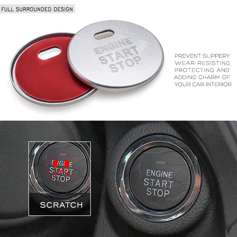 Ceyes Silver Engine Start Stop Button Cover+Ring Ignition Start Stop